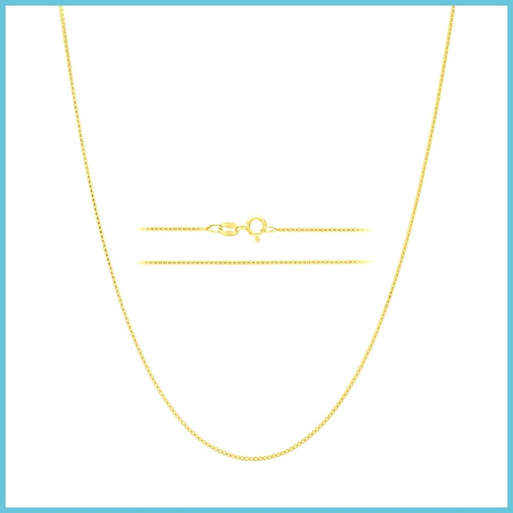 18K Gold Plated 925 Sterling Silver Diamond Cut Box Link Chain Necklace